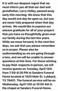 A message from Larry's Family