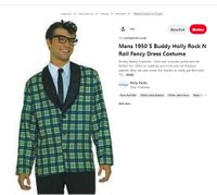 Men's 1950's Buddy Holly Rock N Roll Fancy Dress Costume by Party-Packs