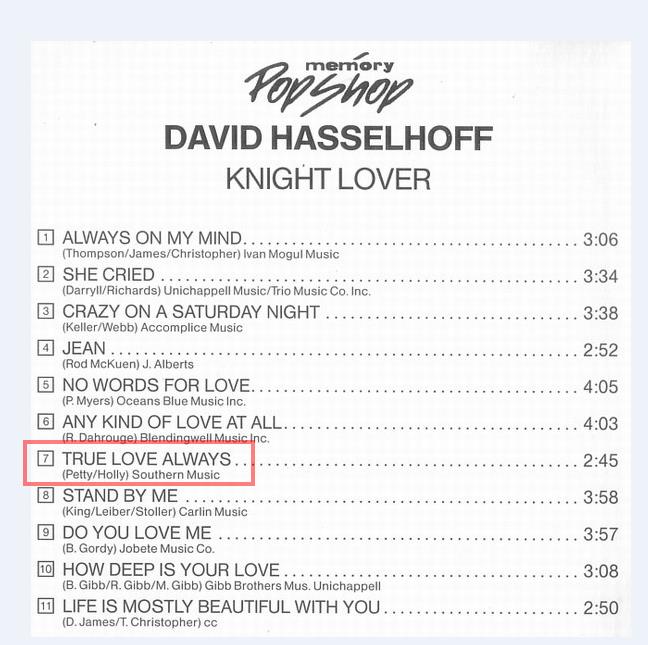 DAVID HASSELHOFF - TRUE LOVE ALWAYS