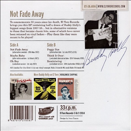 El Toro Records ET-15.036 Buddy Holly - Not Fade Away (6 track 33rpm vinyl EP)