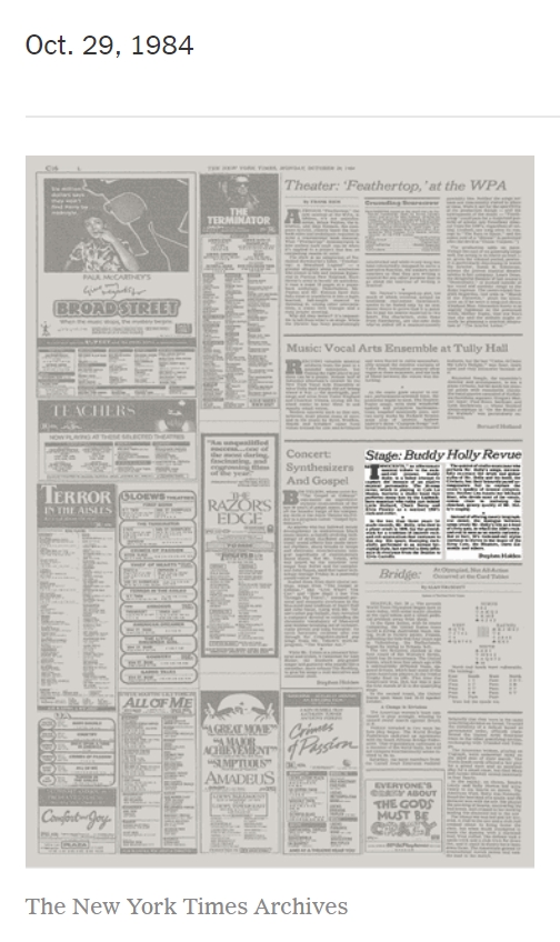 © The New York Times Archives, Issue Oct. 29, 1984